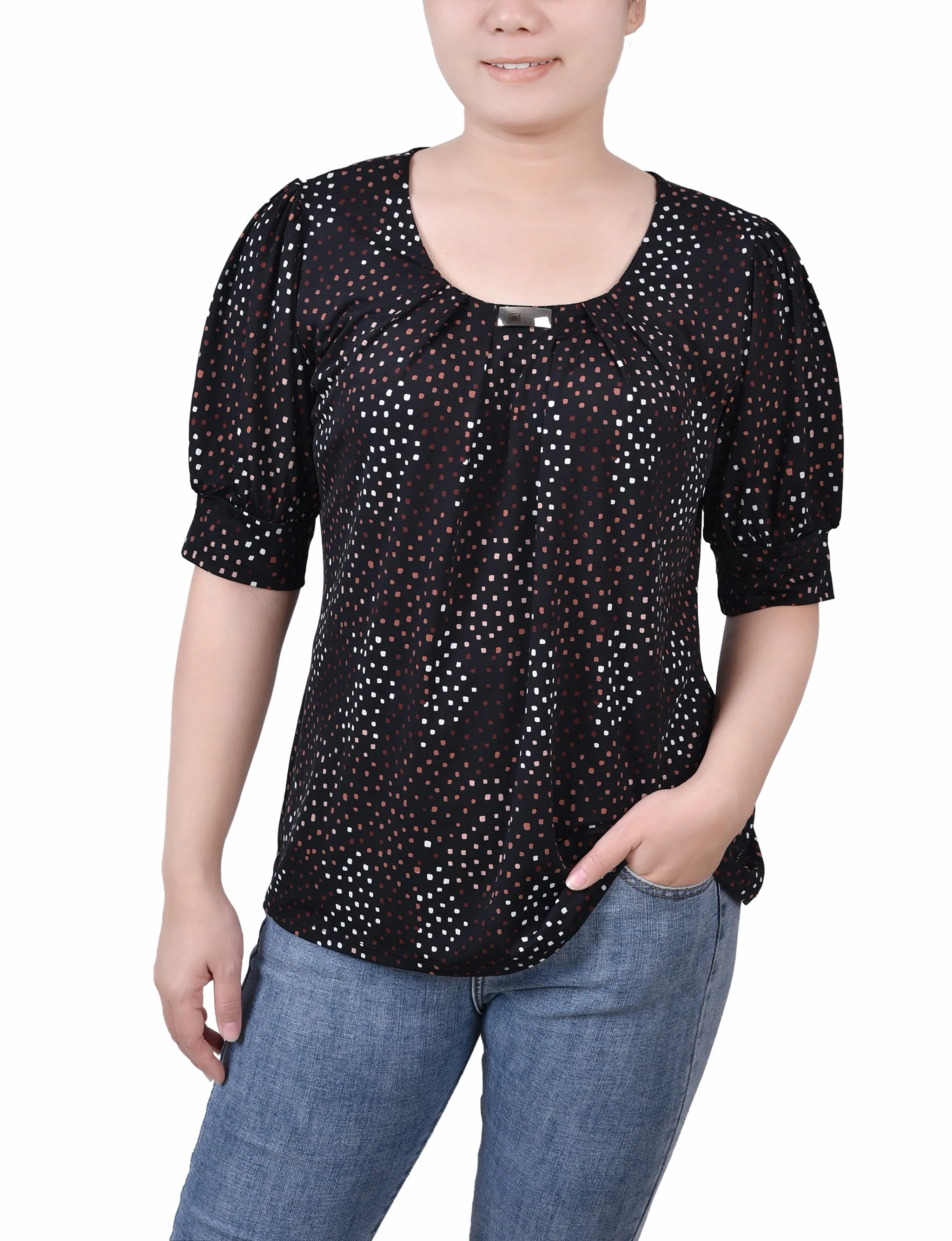 Petite Short Sleeve Balloon Sleeve Top