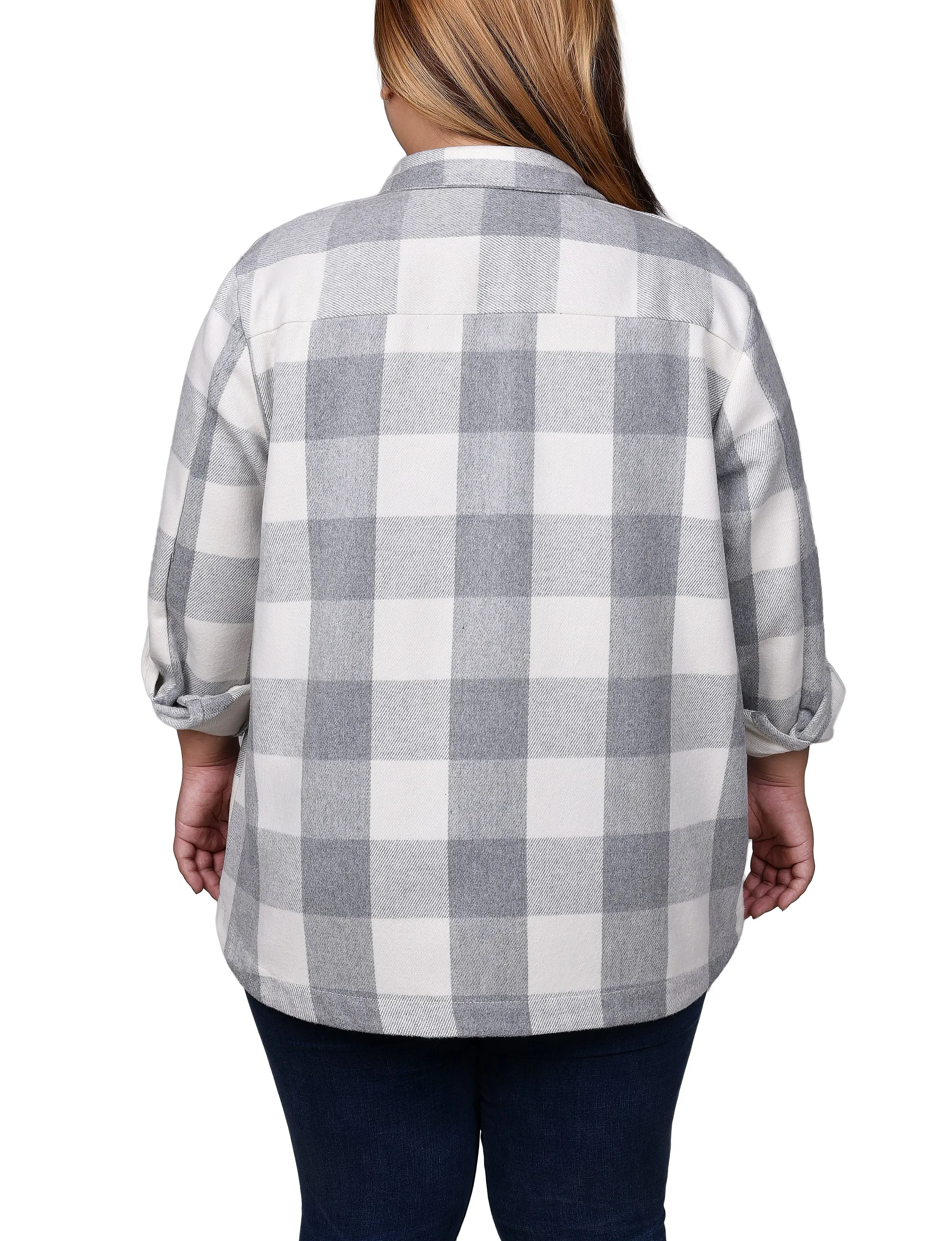 Plus Size Long Sleeve Calf-Length Twill Shirtjacket