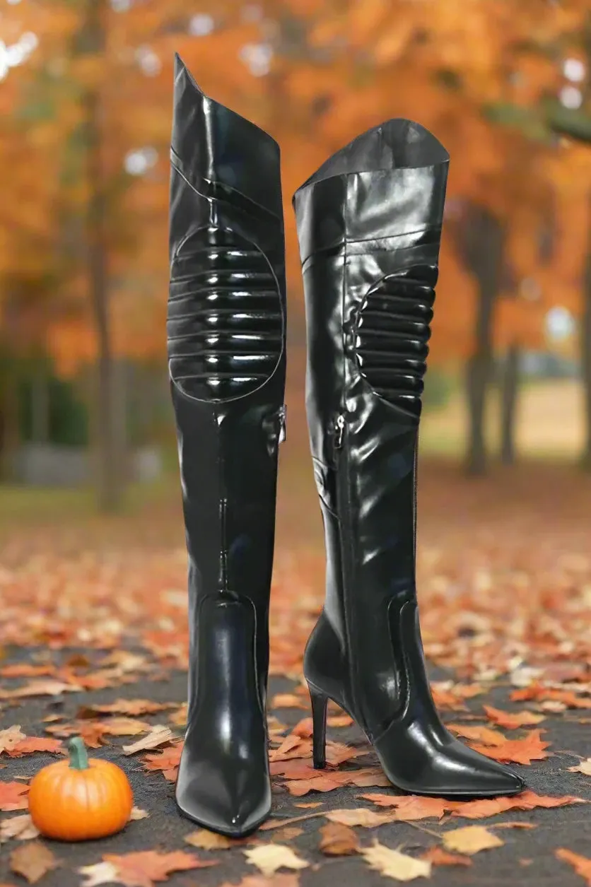 Pointed Toe MotorSport Over Knee High Boots