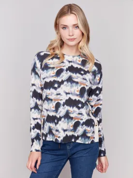 Printed Sweater with Side Buttons - Tie Dye