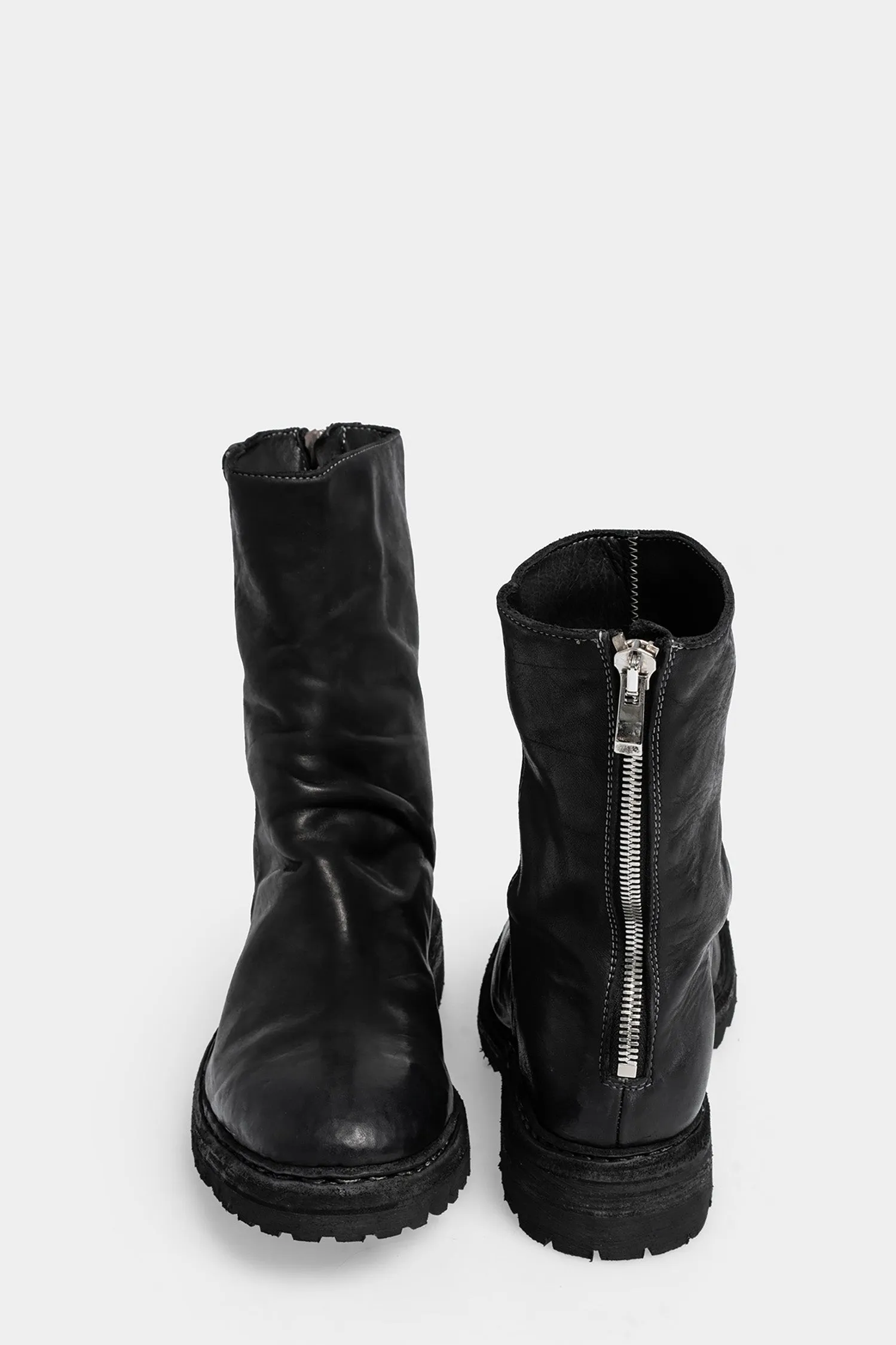 Scar stitch back zip leather boots