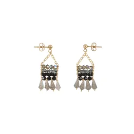 Semi Precious XS Beaded Pendant Earrings With Teardrops - SHINY GRAPHITE/BLACK/TRANSLUCENT GREY