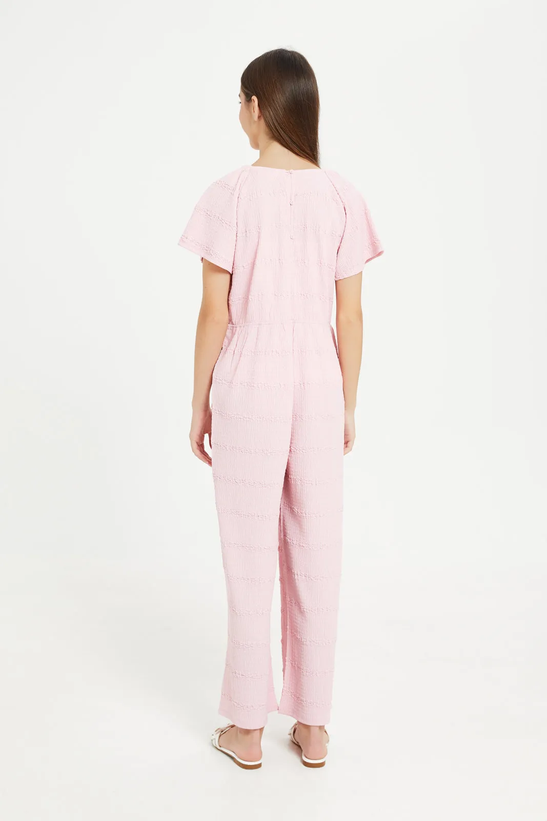 Senior Girls Pink Plain Jumpsuit