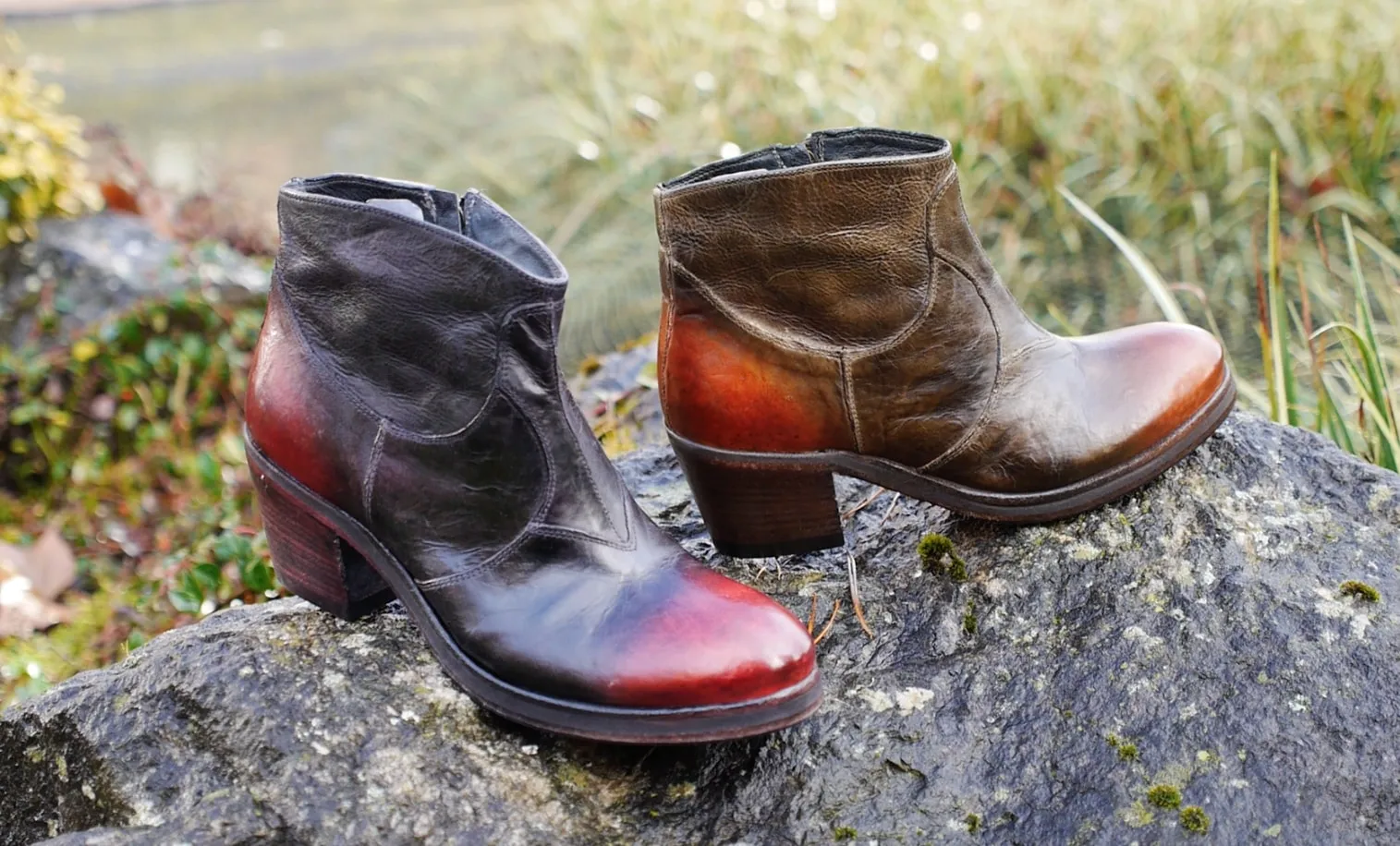 TaniaB - Black Ankle Boot With Cherry Red Toe Cap