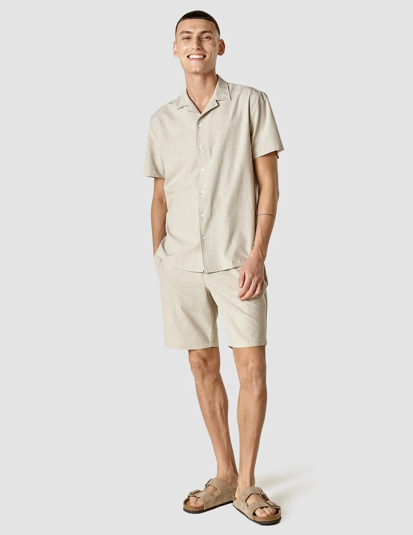 Tech Linen Bowling Short Sleeve Shirt Sandshell