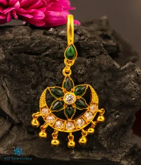 The Ajala Silver Bridal Maang Tikka (Green)