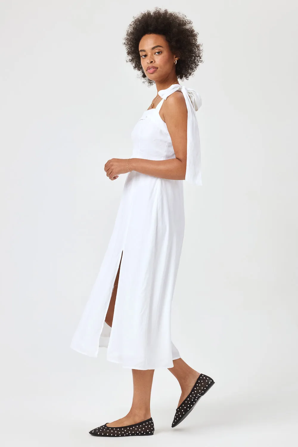 White Tie Shoulder Midi Dress