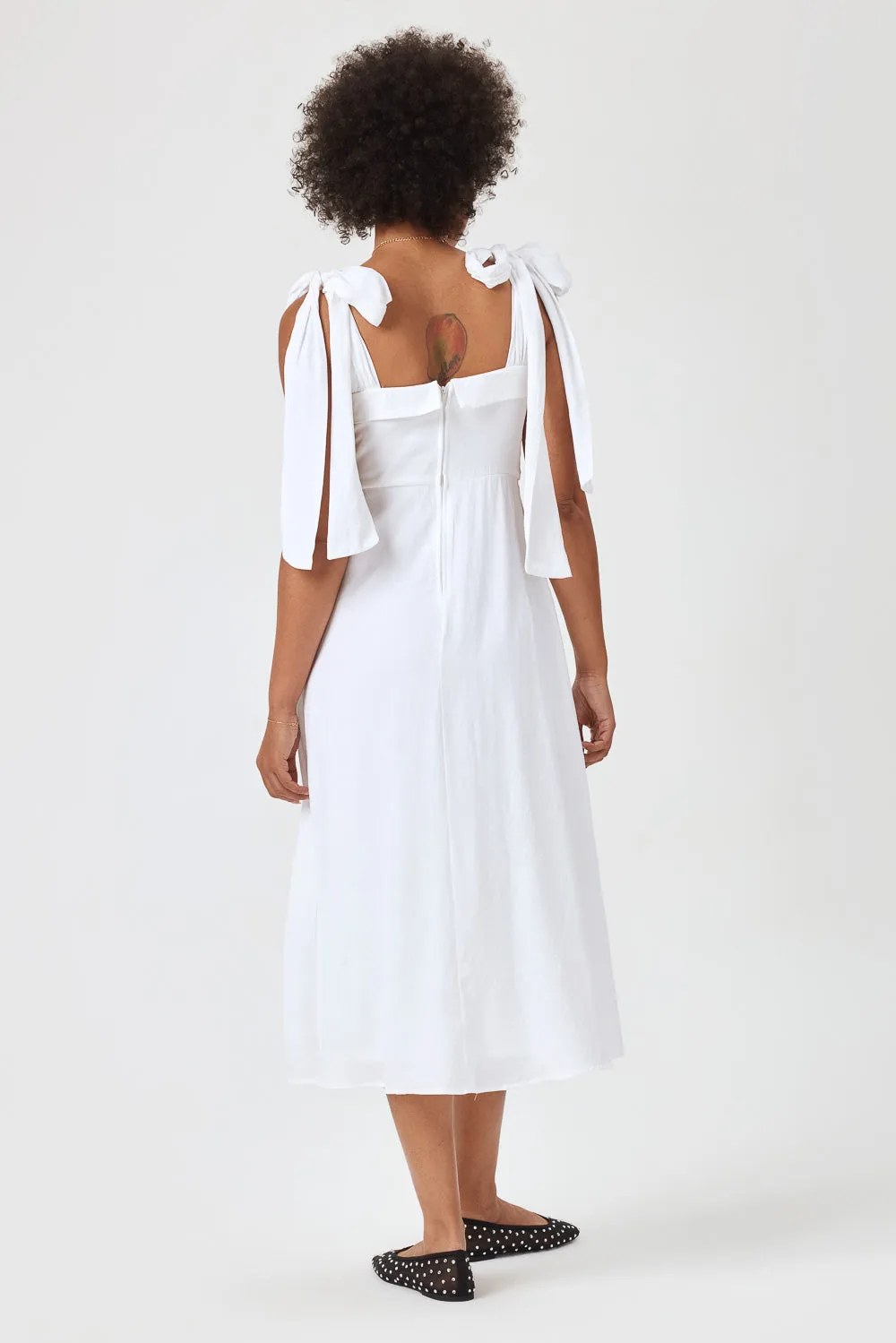 White Tie Shoulder Midi Dress