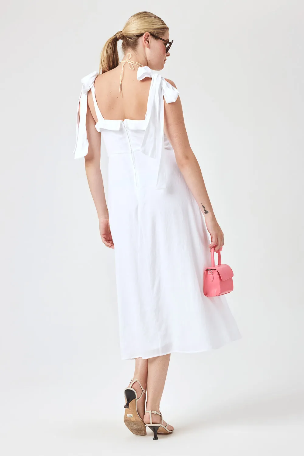 White Tie Shoulder Midi Dress