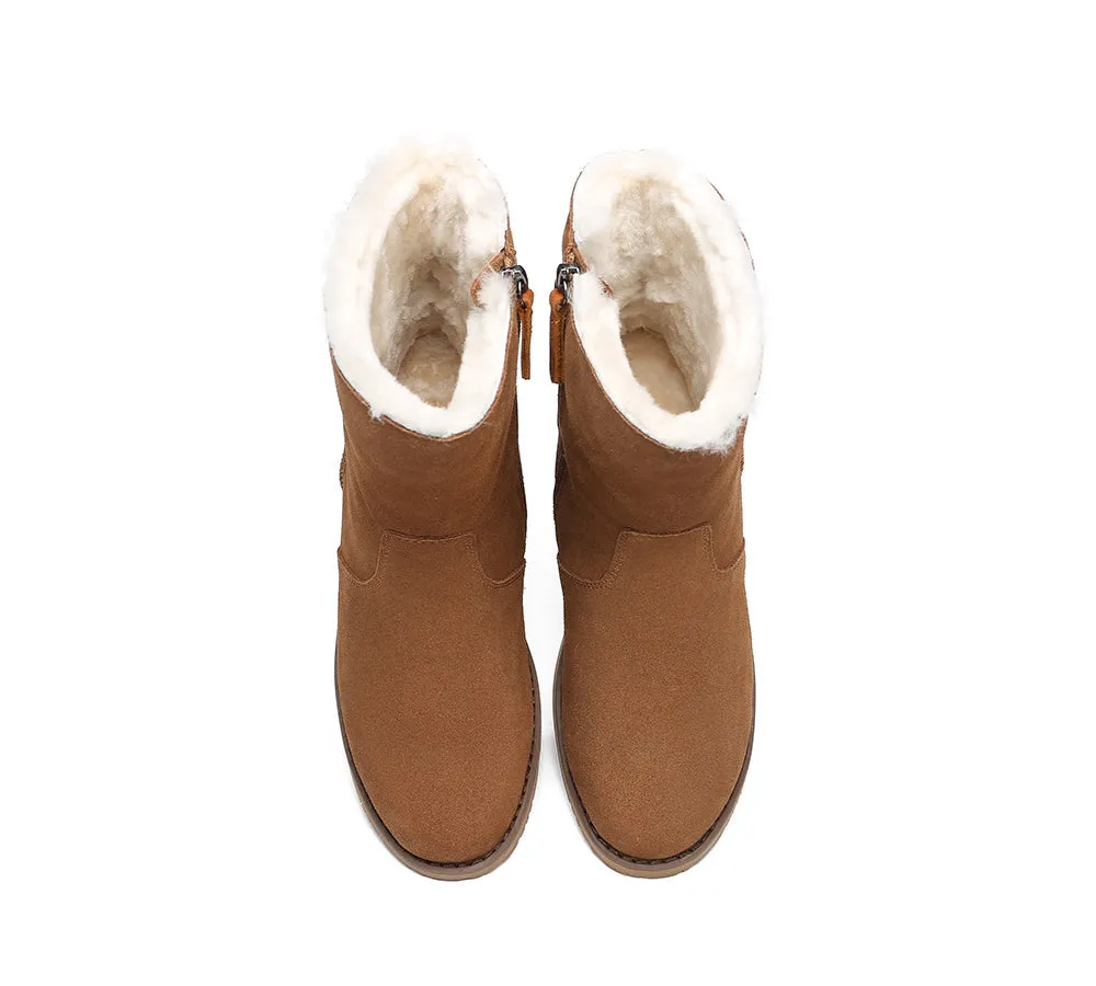 Women Fashion Boots Suede Sheepskin Wool Mid Calf Corina