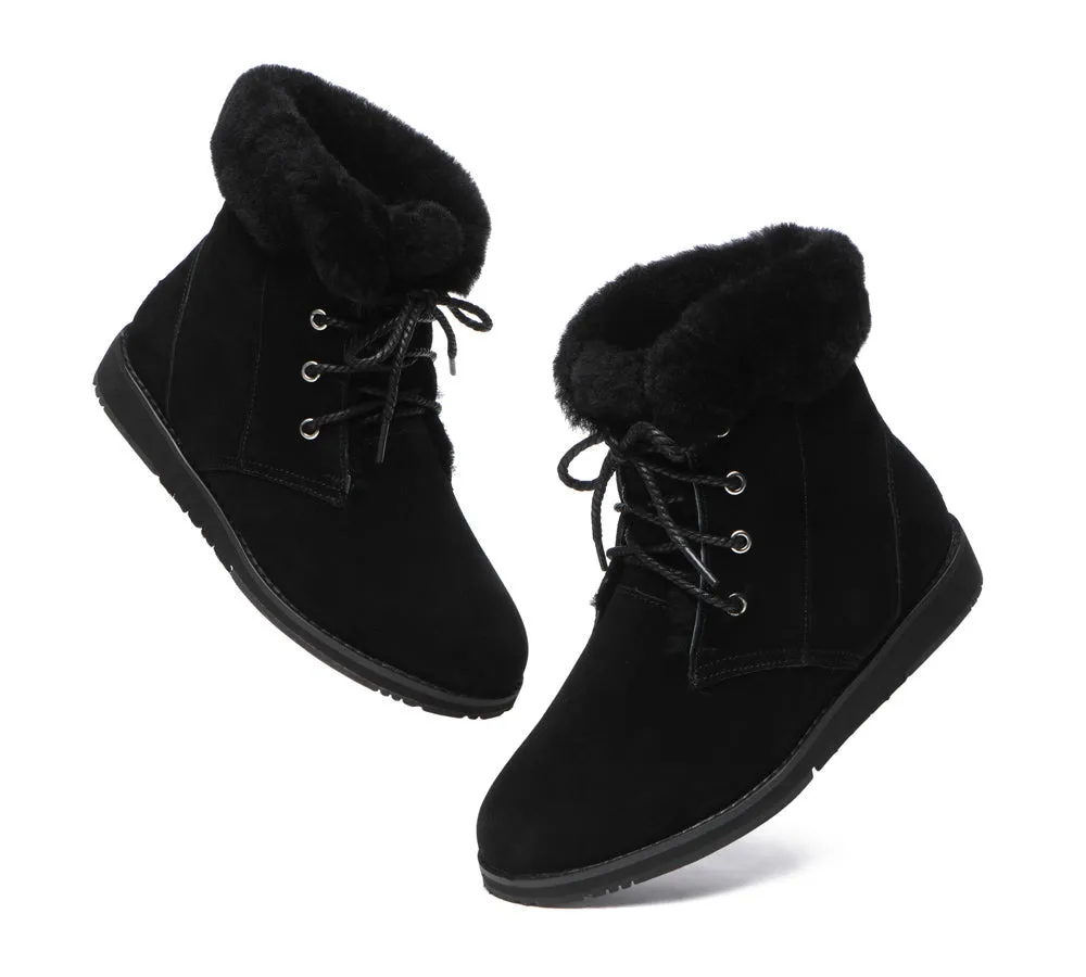 Women Lace Up Ankle Fashion Sheepskin Boots Bonnie