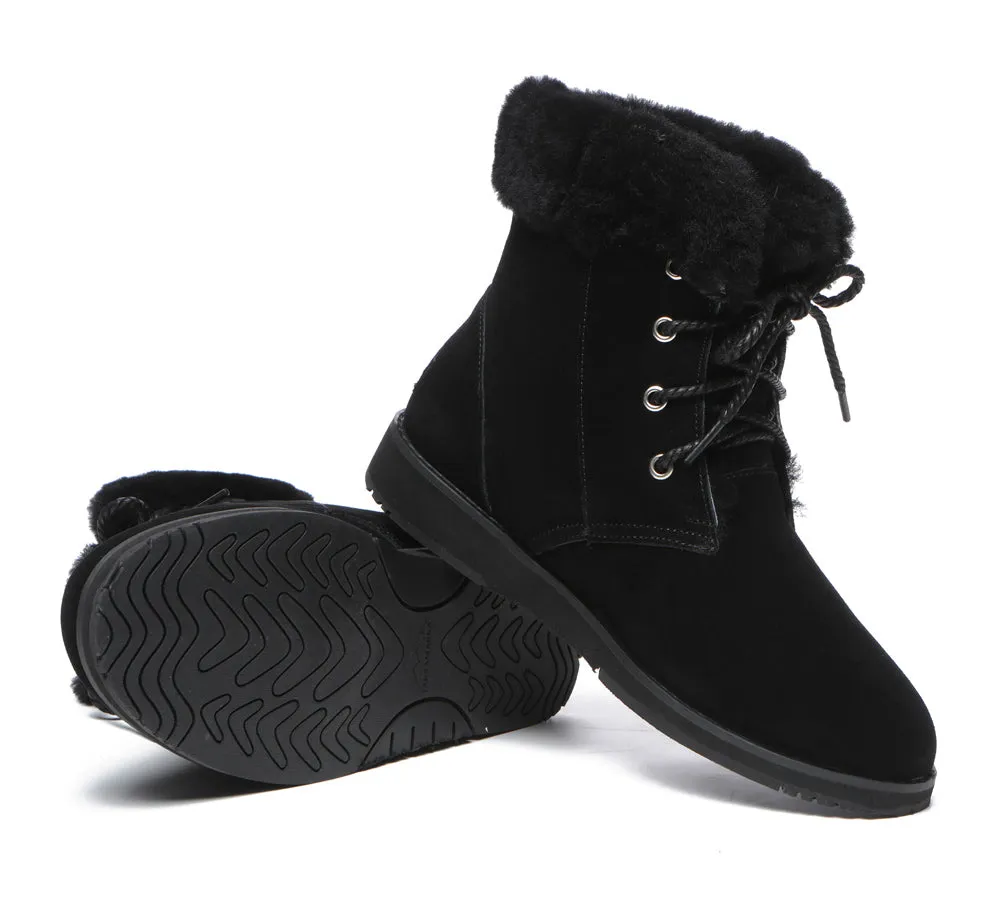 Women Lace Up Ankle Fashion Sheepskin Boots Bonnie