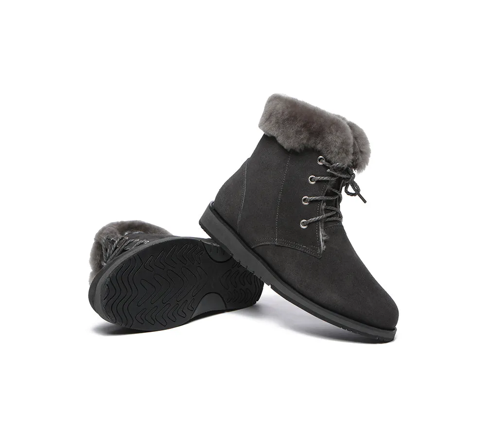 Women Lace Up Ankle Fashion Sheepskin Boots Bonnie