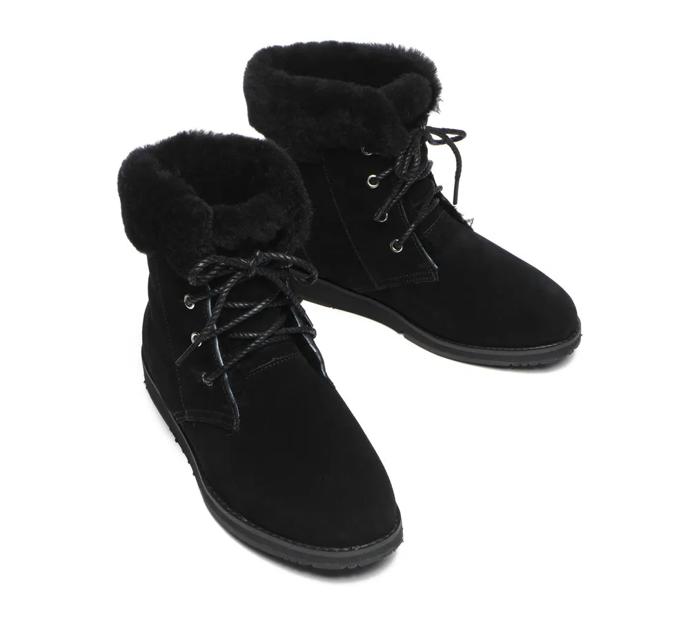 Women Lace Up Ankle Fashion Sheepskin Boots Bonnie