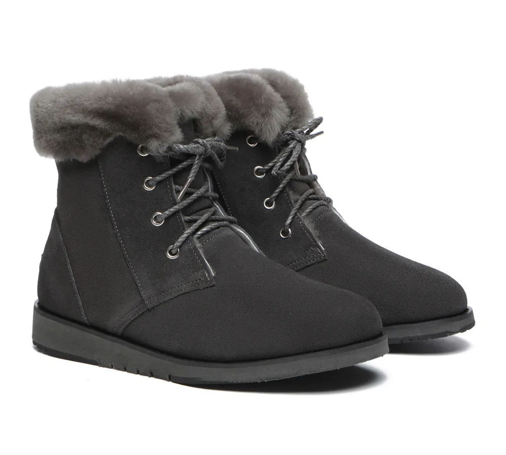 Women Lace Up Ankle Fashion Sheepskin Boots Bonnie