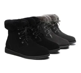 Women Lace Up Ankle Fashion Sheepskin Boots Bonnie