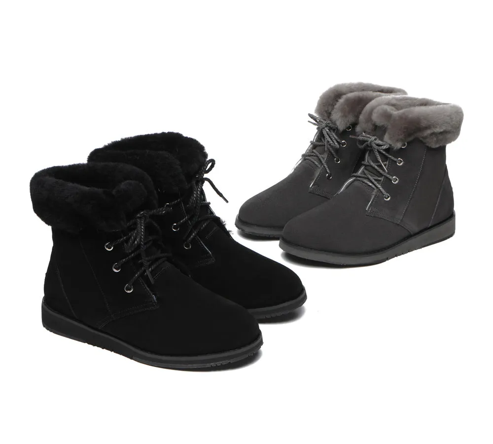 Women Lace Up Ankle Fashion Sheepskin Boots Bonnie