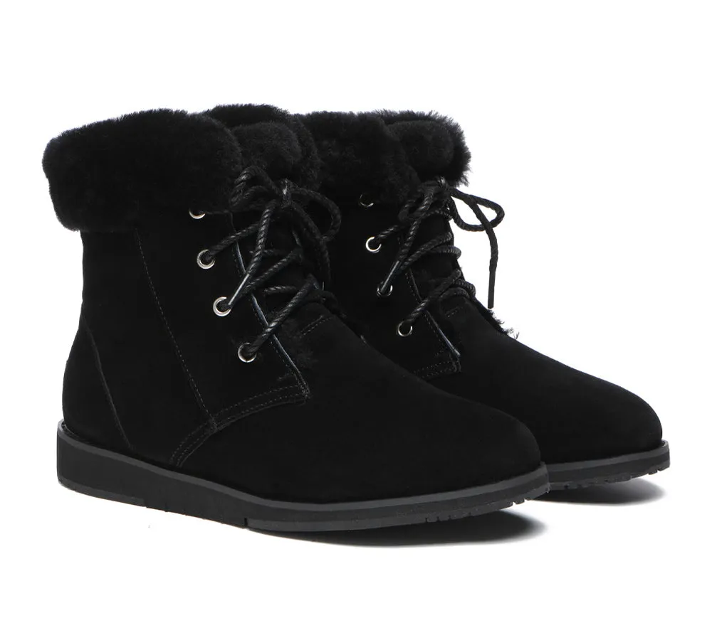 Women Lace Up Ankle Fashion Sheepskin Boots Bonnie