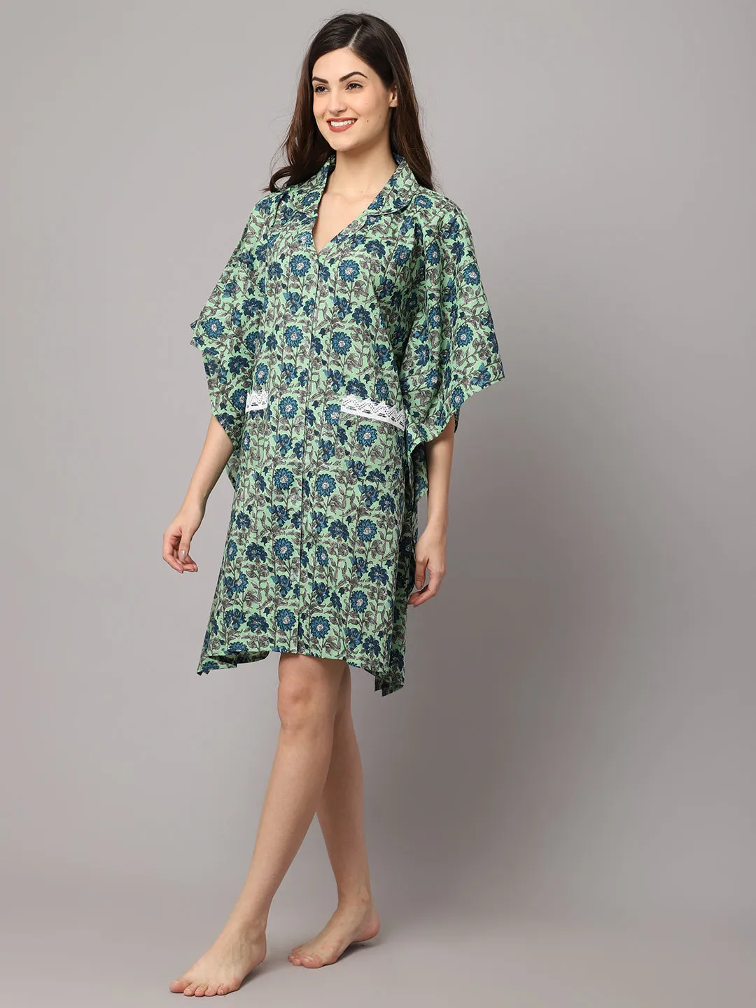 Women's Floral Print Short kaftan With Pocket