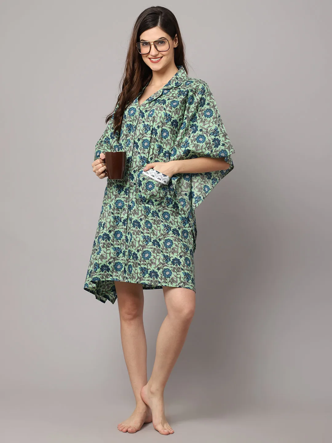 Women's Floral Print Short kaftan With Pocket