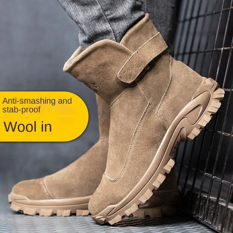 XVXF Winter labor insurance mens shoes construction site factory Baosteel toe anti-smashing stab resistant cold-proof wool with velvet to keep warm, winter hightop boots,cotton shoes mens boots