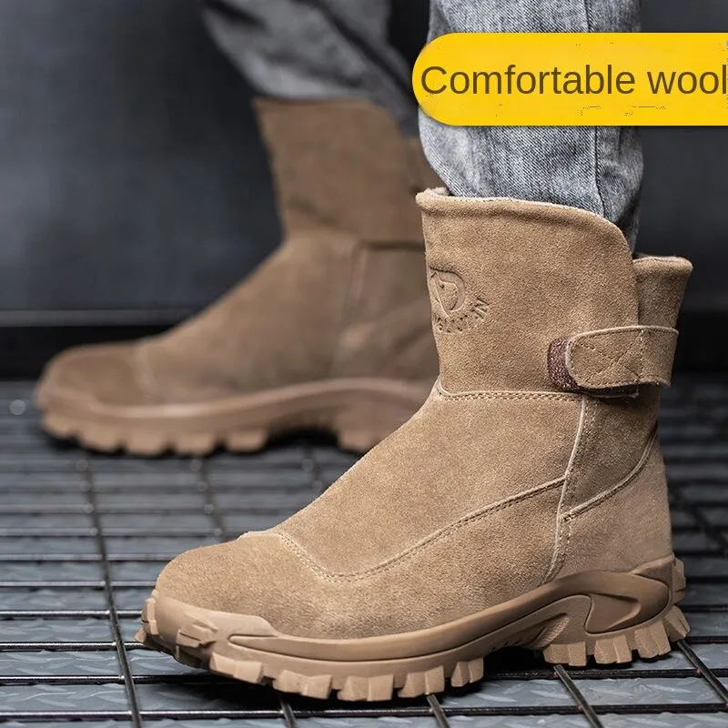 XVXF Winter labor insurance mens shoes construction site factory Baosteel toe anti-smashing stab resistant cold-proof wool with velvet to keep warm, winter hightop boots,cotton shoes mens boots