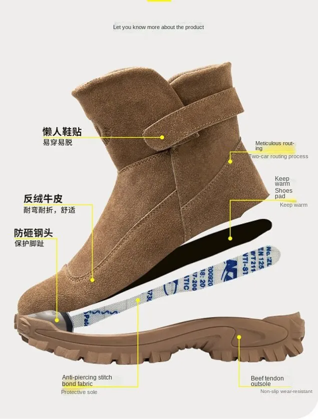 XVXF Winter labor insurance mens shoes construction site factory Baosteel toe anti-smashing stab resistant cold-proof wool with velvet to keep warm, winter hightop boots,cotton shoes mens boots